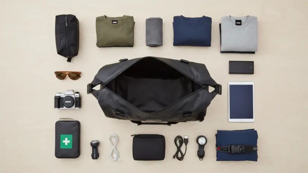  Itens que cabem dentro da bolsa impermeável Givi de 30 litros para viagem de 5 dias