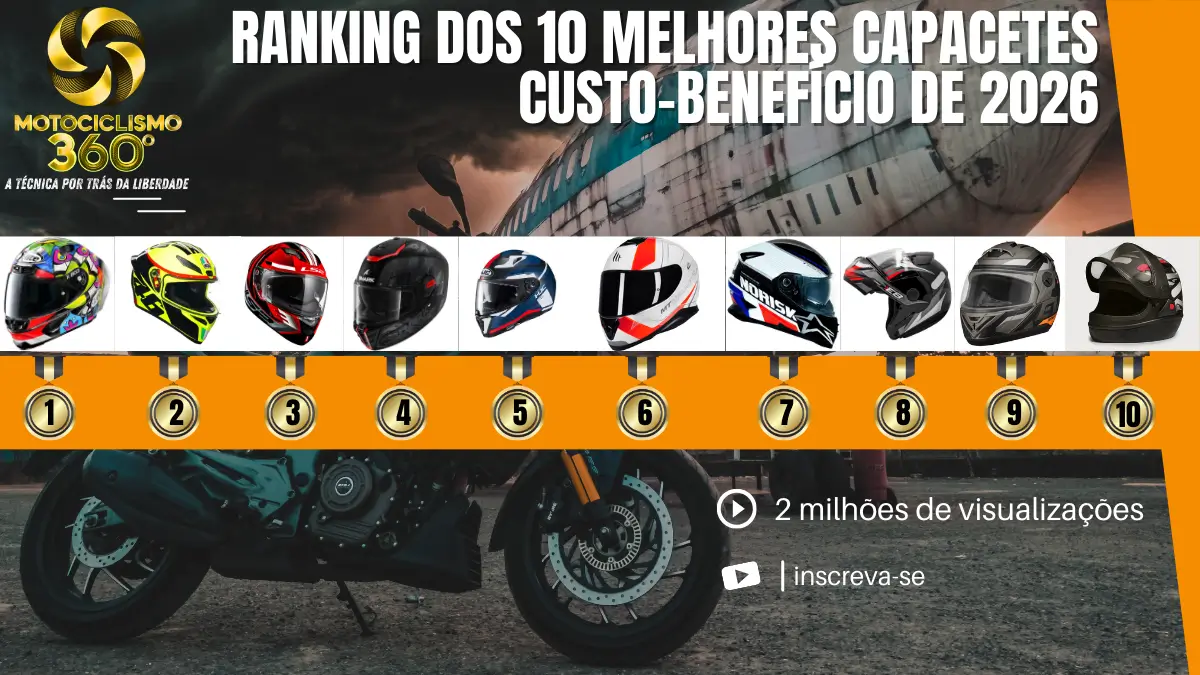 Ranking dos 10 melhores capacetes custo-benefício de 2026, com modelos variados em destaque.