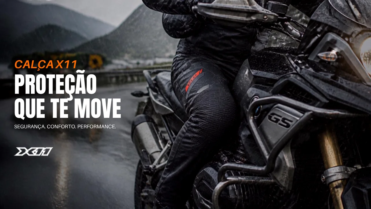calca para moto X11 em uso na chuva, protecao de quadril visivel em BMW GS
