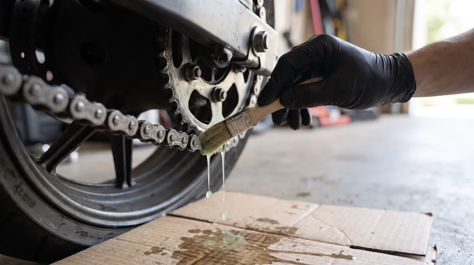 Como Lubrificar Corrente de Moto: Guia Completo em 6 Passos Fáceis 10 Limpeza da corrente da moto com escova e desengraxante antes da lubrificação