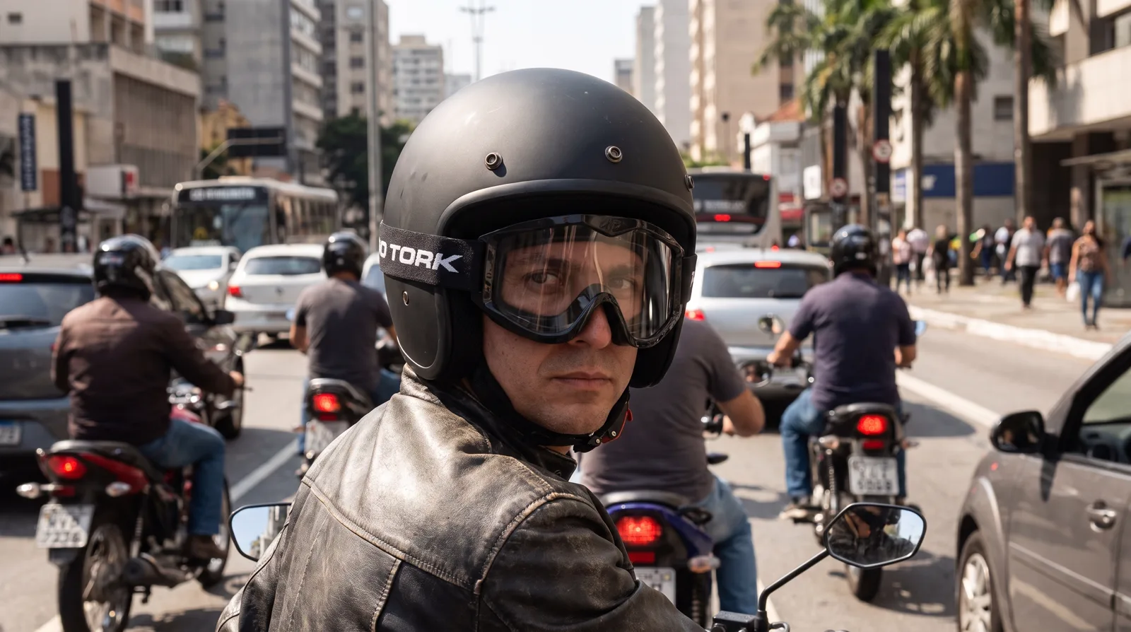 óculos para motociclista Pro Tork 788 em uso na cidade